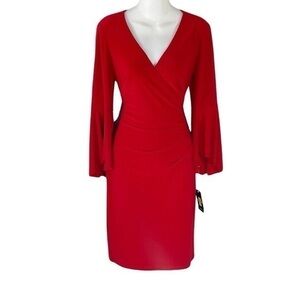 NWT Ralph Lauren red jersey faux wrap bell sleeve dress 6 AA30